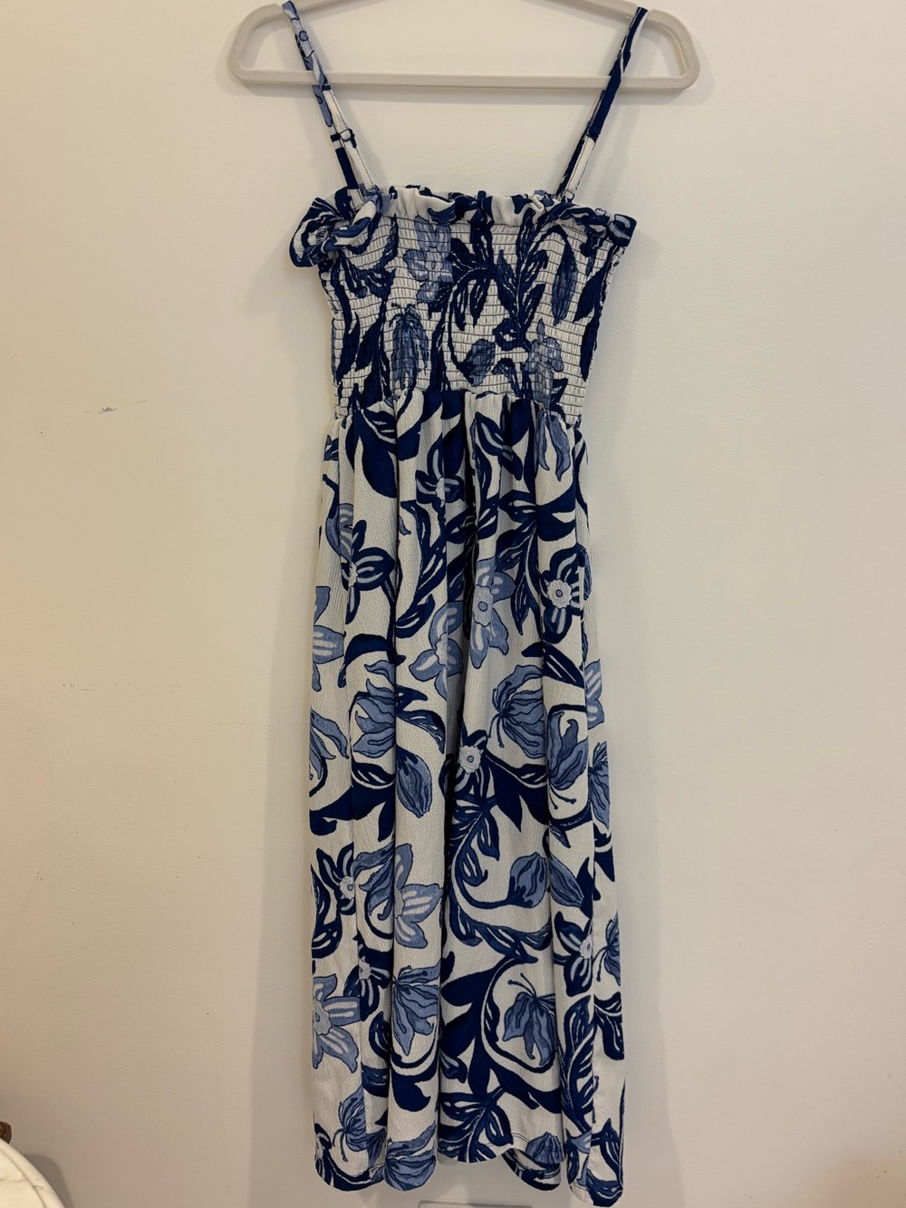 H&M Blue Floral Smocked Midi Dress